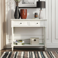 Console d'entrée contemporaine moderne de style français en chêne blanc antique avec 2 tiroirs de rangement pour salon et mobilier de maison