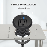 Prise de courant encastrée ronde de 2 pouces pour table, avec charge rapide USB-C PD 20W, pour armoire et bureau
