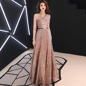 Elegant <b>Sequined</b> Evening Gown Asymmetrical Neckline Sheath Silhouette Natural Waistline For Banquets And Social Events - Product Image 3