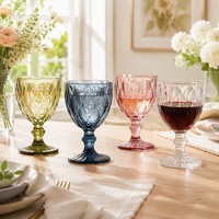 Verre à vin rétro gaufré diamant, coloré, sans plomb, avec pied, personnalisable pour restaurant, banquet, fête à domicile
