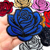 Badge brodé en forme de rose avec bordure scintillante, applique florale pour la décoration de casquettes de camionneur, vente en gros