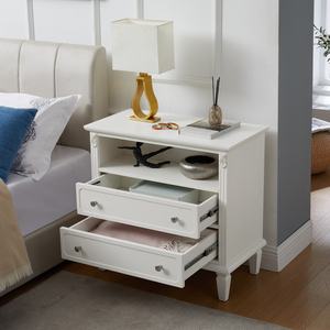 Open Space <b>2</b> <b>Drawer</b> Nightstand With Charging Station Farmhouse End Table With Usb Ports And Outlets Fluted - Product Image 5