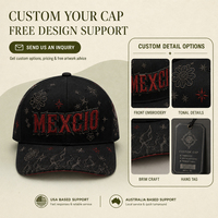 Casquette de baseball streetwear élégante à visière incurvée, avec patch brodé 3D complet et étiquettes métalliques, motif flamme, style Mexique, OEM ODM personnalisé