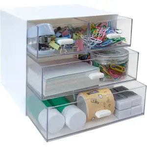 Clear Acrylic Desk Organizer Stationery Storage Box With Drawer
