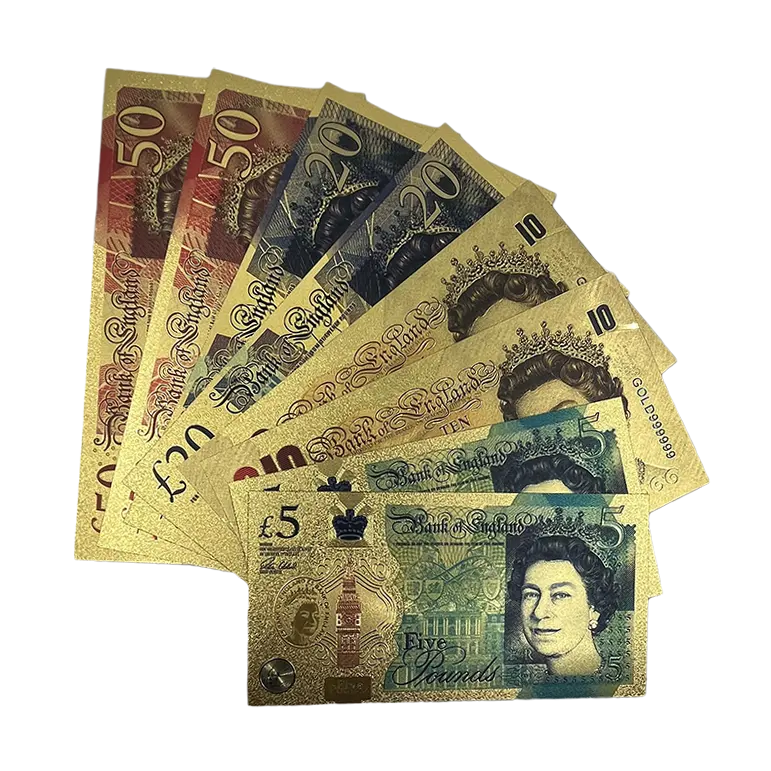 No value fake prop money note UK pound GBP Elizabeth polymer gold plated foil banknote