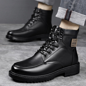 Men's Winter Snow <b>Boots</b> Wool Lined Anti Slip Rubber Sole Low Heel Leather Mid Calf <b>Boots</b> - Product Image 2
