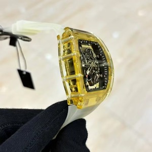 Professional Sapphire Case Skeletonized <b>Automatic</b> Mechanical Mens <b>Wristwatch</b> High-Grade Moissanite Band Tonneau Shape Pointer - Product Image 1
