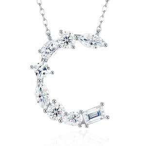 Collar de Moissanita con Corte Múltiple VVS, Letra C, Apto para Probador de Diamantes, Chapado en Platino sobre Plata 925, Joyería Fina Elegante - Product Image 1