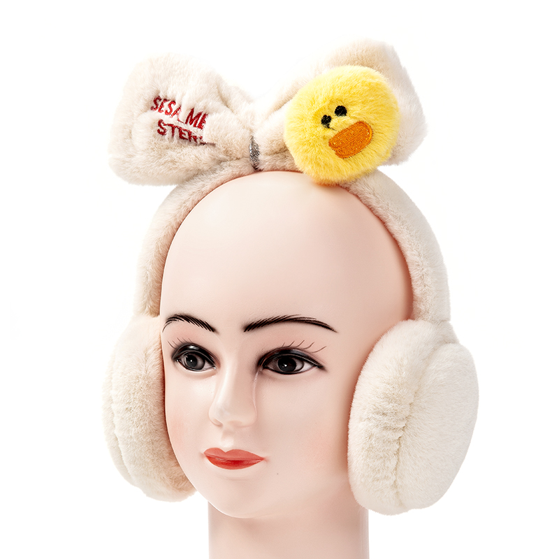 Super Cute Headband Earmuffs Fluffy Bow Knot Yellow Duck Ear Warmer Plush Ear Protection For Kids Winter Cozy Ear Bag