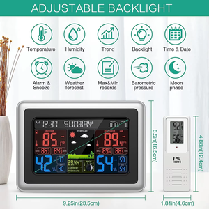 Không dây điện tử trong nhà ngoài trời nguyên tử Trạm thời tiết <span class=keywords><strong>LCD</strong></span> Đồng hồ treo tường với kỹ thuật số áp suất khí quyển Lịch Nhiệt kế - Product Image 2