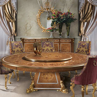 Ensemble de table à manger circulaire de très haut niveau, design français, coquillages marins, table à manger ronde en bois classique de luxe, coûteuse
