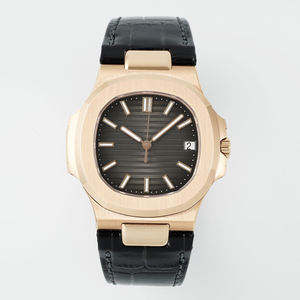 Montre mécanique de luxe en or rose pour hommes, bracelet en cuir de crocodile noir, lunette octogonale, affichage de la date, montre-bracelet haut de gamme pour affaires - Product Image 1