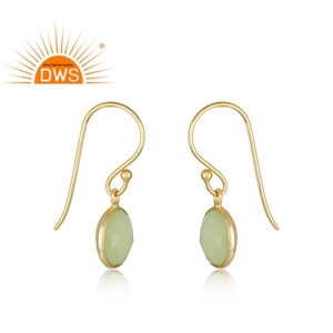 Pendientes de Piedras Preciosas de Calcedonia Prehnita, Estilo Indio, Chapados en Oro, Plata de Ley 925, Engaste de Bisel, Pendientes Colgantes, Fabricante de Joyería - Product Image 2