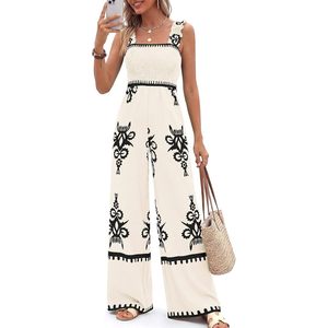 Womens Jumpsuit Boho Summer Wide Leg High Waist Knitted One Piece Casual Beach Outfit With Pockets - Product Image 1