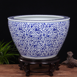 Grand <span class=keywords><strong>pot</strong></span> de jardin <span class=keywords><strong>en</strong></span> céramique antique bleu et blanc peint à la main avec motif de <span class=keywords><strong>lotus</strong></span> et de papillon - Product Image 5