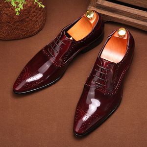 2025 Latest Model Embroidered <b>Pointed</b> Shiny Genuine Leather Lace-Up Breathable Anti-Slip Lightweight Fashionable Business - Product Image 2