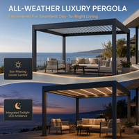 Pergola bioclimatique motorisée en aluminium imperméable 3x4m avec toit à lamelles et porte en verre pour balcon, terrasse extérieure