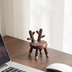 Non-slip Thick Case Friendly Walnute Wooden Antlers Cute Cell Phone Stand Holder For Smartphone Desk Table