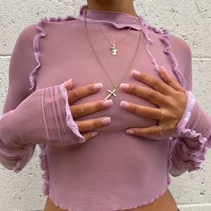 2022 Hot <span class=keywords><strong>Sale</strong></span> New Fashion Damen Blumen blusen Mehrfarbiger Blumen druck High Collar Langarm Crop Top Damen Tanktops - Product Image 2