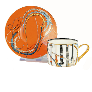 Juego de Taza y Platillo de Porcelana Fina con Patrón Dorado de Lujo para Café y Té de la Tarde, <span class=keywords><strong>Vajilla</strong></span> Grabada con Caja de Regalo, Serie H - Product Image 1