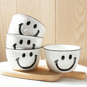 2025 Simple Design Eco-Friendly Ceramic Tableware Nordic Cartoon Pattern Plate Soup Salad Bowls Spoons 2-Person <b>Dinner</b> <b>Set</b> - Product Image 4