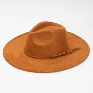 Classic Big Brim Suede Fedora <b>Hat</b> with Tassels Band - Product Image 6