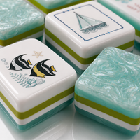 Jeu de tuiles de mahjong américain Ocean Coral Fish, en acrylique 4 couches, 1,22 po H x 0,90 po L, motif marin illustré à la main, personnalisation ODM/OEM