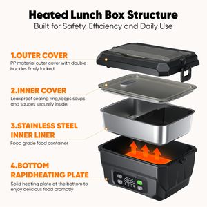 Boîte à lunch électrique sans fil Bencircle E07 1,5 L avec batterie 22500 mAh, chauffe-plat portable, récipient en acier inoxydable, ustensiles - Product Image 1