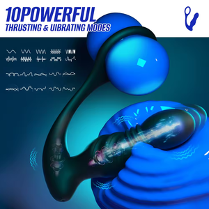 Vibratore Anale Telecomandato con Funzione di Spinta e Massaggio Prostatico, Anello per Ritardare l'Eiaculazione, Giocattolo Anale per Uomini - Product Image 4
