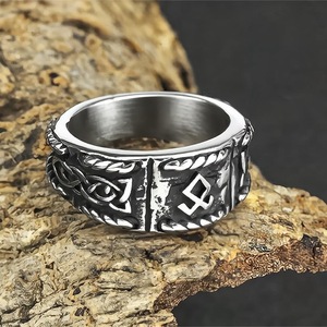 Men's <b>Titanium</b> Steel <b>Ring</b> Viking Lettering Geometric Design Hip Hop Style Everyday Wear - Product Image 2