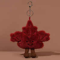 Porte-clés pendentif en peluche mignon de dessin animé, grande flocon de neige et feuille d'érable rouge, avec visage souriant, style Kawaii