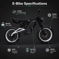 Vélo Électrique Urbain 750W 48V 15AH Noir Blanc Style Classique 7 Vitesses Frein à Disque Hydraulique 20x4.0 pour les Courses Quotidiennes
