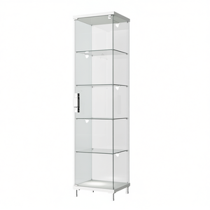 ตู้โชว์กระจกโมเดิร์น 45x45x190 ซม. สีขาวเงา ประตูแบบมีบานพับพร้อมกุญแจ ชั้นวางปรับระดับได้ ไฟ LED - Product Image 2