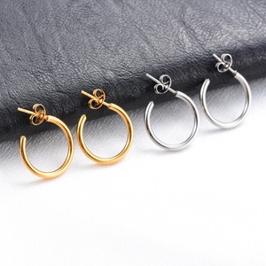 Boucles d'oreilles créoles minimalistes en acier inoxydable de 15/20 mm pour femmes, lisses, en forme de C, accessoires de bijoux pour l'oreille - Product Image 1