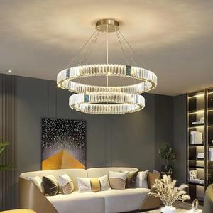 Cercle créatif rond Led pendentif lumière salon salle à manger Dimmable cristal anneau lustre - Product Image 5