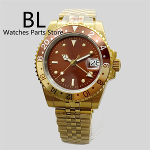 Reloj Bliger con logotipo personalizado Dial 40mm <span class=keywords><strong>GMT</strong></span> Reloj para hombre NH34 Movimiento automático Caja dorada de dos tonos de lujo Reloj con esfera marrón para hombre - Product Image 5