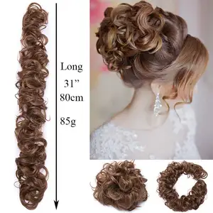 Wellenhaar-Buns-Haarstück für Damen synthetische unordentliche Scrunchies elastisches Haarband für langes Chignon-Haar-Zubehör