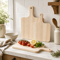 Lot de 3 planches de service en bois d'hévéa, tailles variées, rectangulaires, avec poignées, pour pizza, pain et fruits