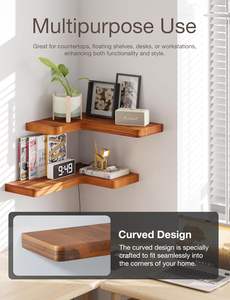 아카시아 우드 코너 플로팅 선반 벽걸이 형, 욕실 주방 거실을 위한 현대 삼각형 선반 - Product Image 5