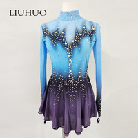 LIUHUO Robe de patinage artistique personnalisée Filles Adolescentes Robes de patinage sur glace bleues Compétition Ballroom Gym And Fitness Costumes Femmes