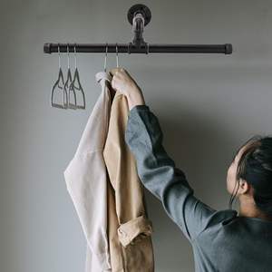 Estante para ropa de tubería Industrial montado en la pared, estante colgante para toallas de Metal DE ESTADO rústico, barra en T desmontable, estante colgante para ropa de hierro negro - Product Image 3