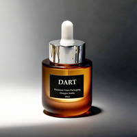 Flacon compte-gouttes rond élégant de 20/30 ml en verre dépoli marron avec base épaisse, flacon cosmétique avec emballage personnalisé pour les cheveux et les huiles essentielles