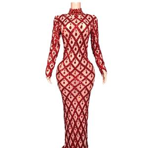 Vestido de Festa Longo com Silhueta Lápis em Rede de Strass Brilhante Ecowalson para Casamento, Formatura e Aniversário - Product Image 2