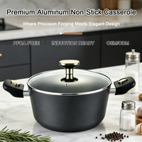 Casserole en aluminium forgé épais antiadhésive avec couvercle en verre, poignée amovible en bakélite, compatible four et induction