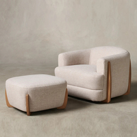 Fauteuil de salon moderne en forme de baril avec accents en bois et tissu en lin, pour salon, hôtel, vente en gros, OEM, sur mesure