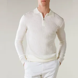 100% Merino Wool Pullover Knitted Jumper Ivory Custom Pullover Man Rib Fashion Knitwear Sweaters Knitting Polo Zipper Sweater