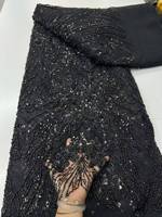 Tissu de mariée en dentelle florale lourde perlée, maille brodée de sequins écologique, accessoires de chaussures de mariage, tricoté chaîne uni