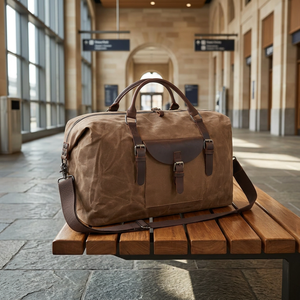 Sac de voyage de luxe en toile cirée et cuir véritable, fermeture éclair, léger, extensible, grande capacité, portable, pliable, en nylon - Product Image 3