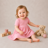 Vente en gros de vêtements pour filles avec logo personnalisé, écologiques, respirants, en bambou et élasthanne, barboteuse à volants, combinaison pour bébé nouveau-né, robe