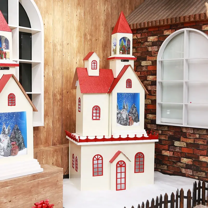 Uzaktan kumanda kar yağışı kilise evi DIY dollhouse ile kar noel müzik ev noel ağacı noel için ışıkları ile